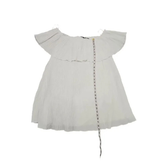 Zara White Off Shoulder Ruffle Pleated Dress Size XL - Picture 8 of 9